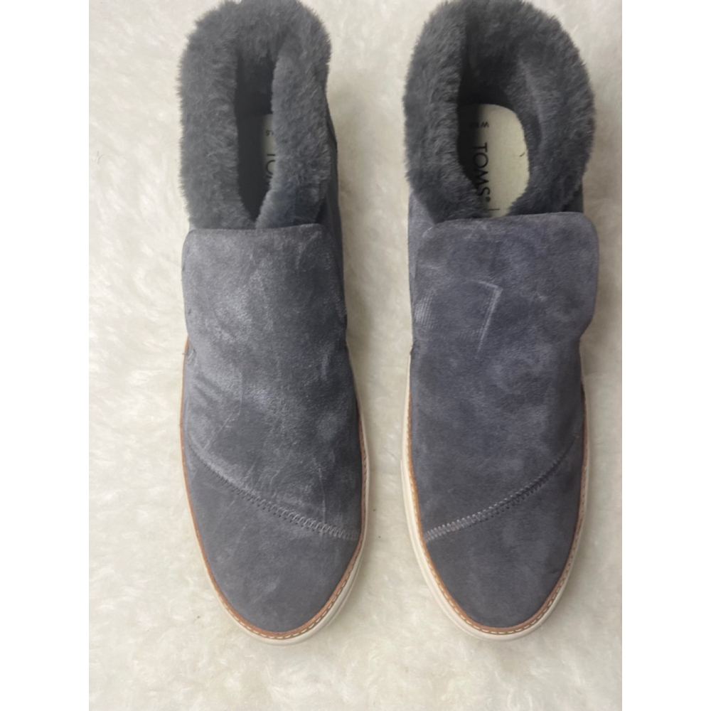 Women's Toms Gray Leather Paxton Sneakers with Faux Fur Lining Size 9.5